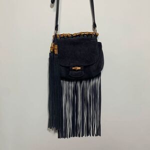 INZI Blue Suede Fringed Crossbody Purse
